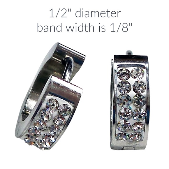 Stainless Steel Huggie Earrings Crystals (Round 12 Crystals) - Picture 2 of 3